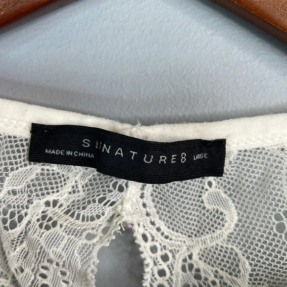 SIGNATURE8 Lace Bralette Crop Top Ivory Keyhole Open Back Stretch Lined Size L - Picture 4 of 8